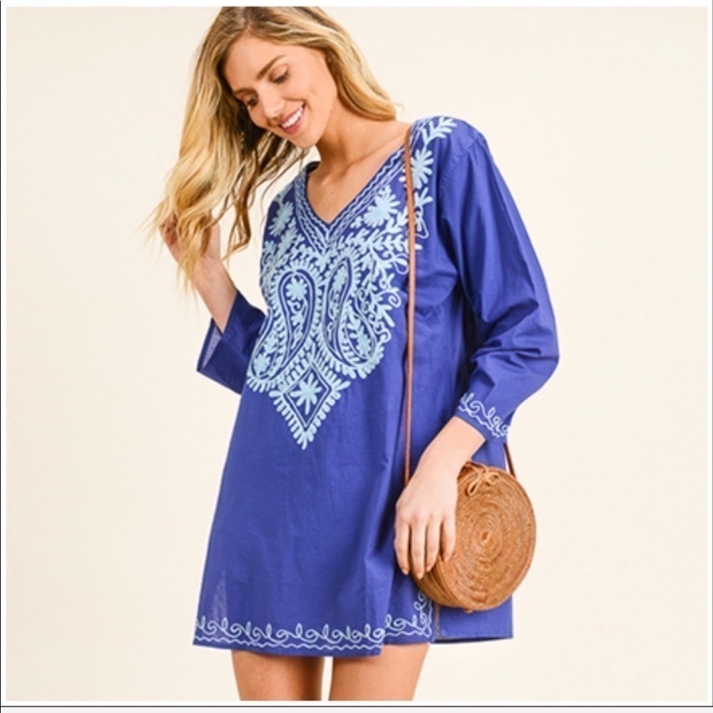 Montrez colbalt blue V-neck beach boho dress - Picture 2 of 8